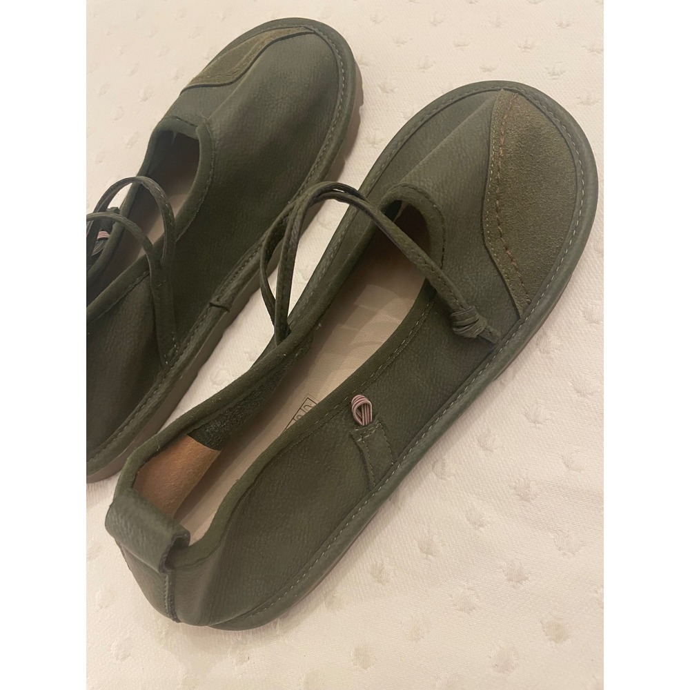 Green Leather Lagenlook Mary Jane Flats Suede Accent Wide Toe Box Size 39 - Picture 9 of 9